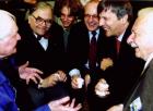 Jancsó Miklós, Mécs Imre, Eörsi Mátyás, Demszky Gábor és Bálint György az SZDSZ Országos Tanácsának ülésén